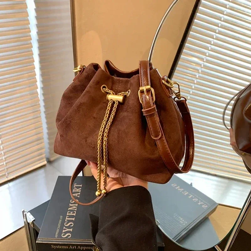 

Soft Solid Faux Suede Simple Commuting Crossbody Bags Thread String Women's Handbags 2025 Hot Sale Sewing Sweet Bags for Women