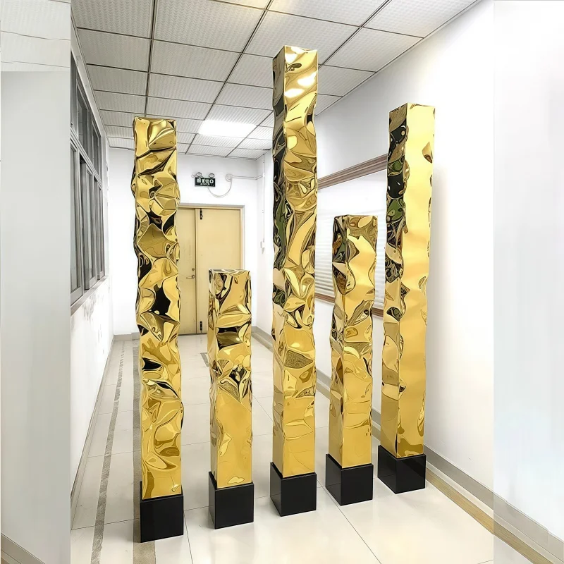 Stainless steel strip-shaped floor-standing sculptures for hotels, villas, office buildings and large-scale artistic decorative