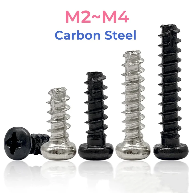 Nickel Plated Black Carbon Steel Phillips Round Cutting Tail Self Tapping Screw M2 M2.3 M2.6 M3 M4 Self Drilling Screws