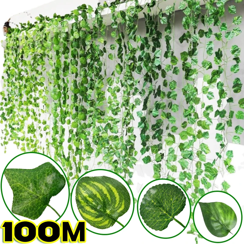 50X200cm Hanging Green Vine DIY Garden Decorations Garland Silk Fake Leaves Artificial Ivy Leaf Rattan Wall Plants Wedding Party