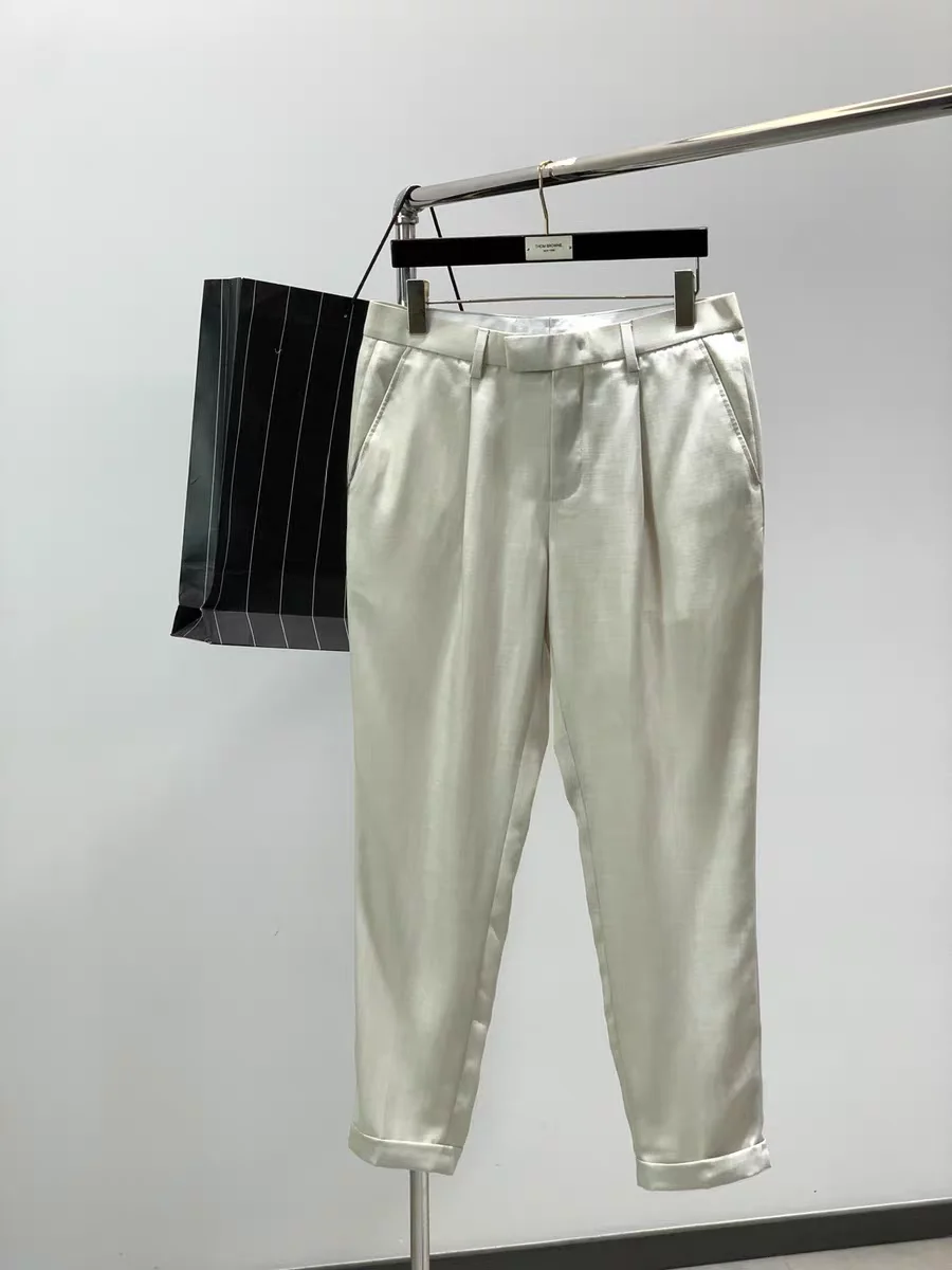 

Мужские повседневные брюки в итальянском винтажном стиле, летние, прямого кроя, с отворотами, для города, деловые, легкие, хлопковые, молодежные