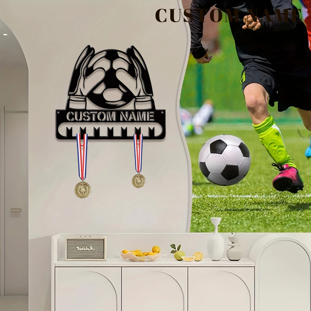 Custom Football Player Metal Medal Display Rack Sports Memorabilia Room Decor Ideal Valentine's Gift for Football view 3
