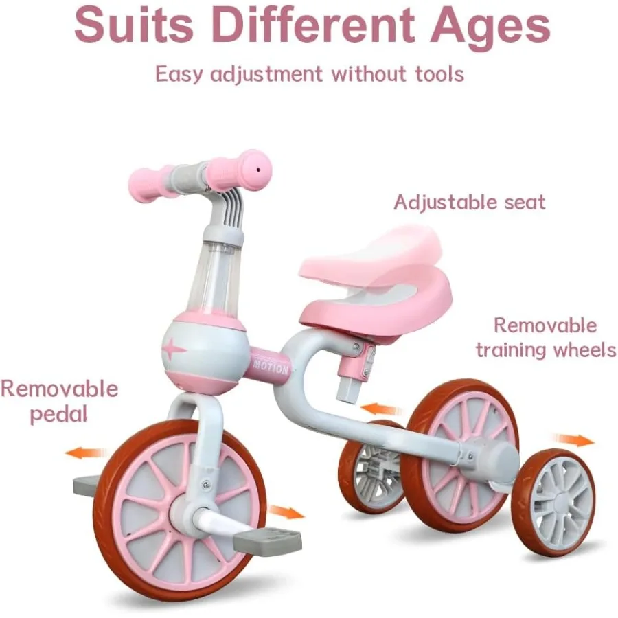 Bicicleta para niños pequeños 3 en 1 para niñas de 2 a 4 años, triciclo para niños con asiento ajustable, Pedal desmontable y ruedas de entrenamiento, Baby Ba