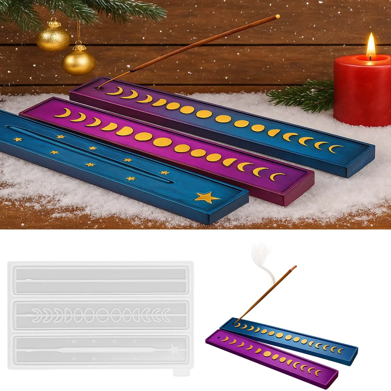 

Форма из кристаллической смолы, зеркальный силикон, фаза Луны, доска для благовоний со звездой, вставная доска, силиконовая форма для коробки для благовоний