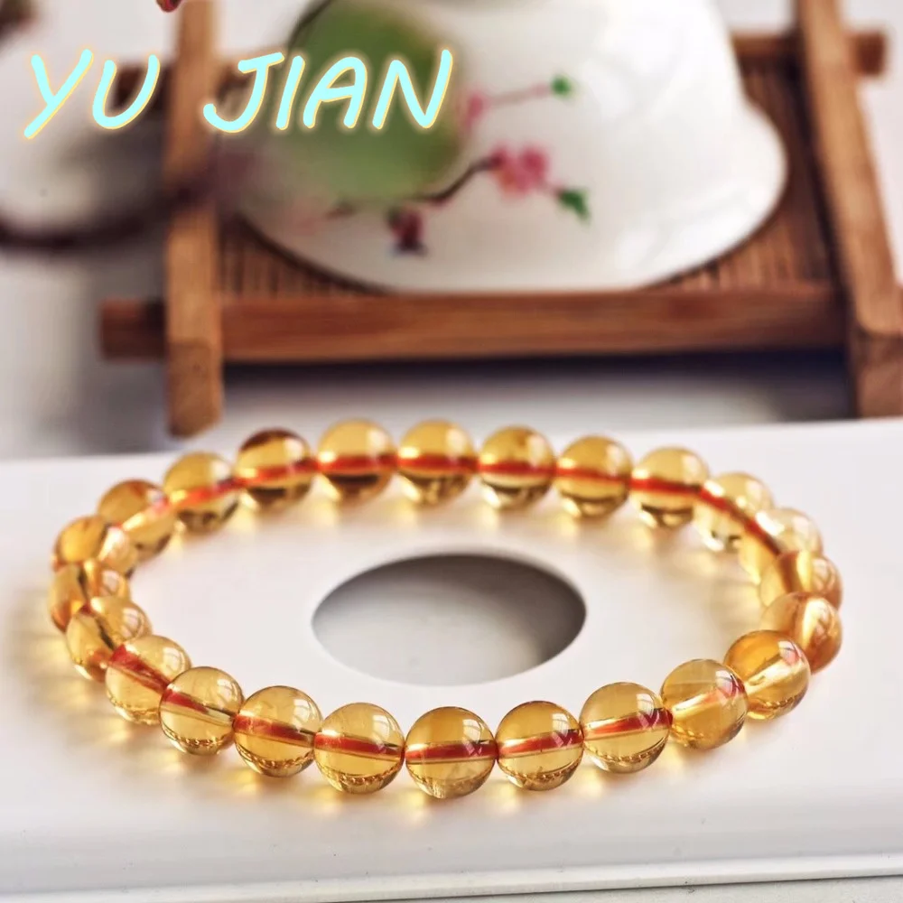 

Natural Yellow Citrine Quartz Gemstone Round Bracelet Ladies Mens 8mm 10mm 12mm Beads Crystal Fashion Bangle Jewelry Birthday