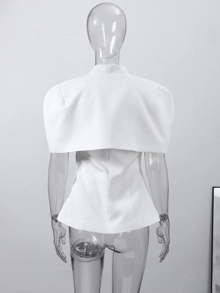 Halbrollkragen-Cape-Tube-Top-Anzüge für Damen, elegantes, kurzärmliges, schulterfreies Oberteil mit Taillenbetonung, schickes Büro-Outfit, Clubwear, Neu – Detail 7