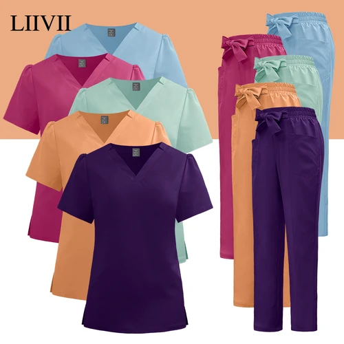 Ropa de trabajo de esteticista Multicolor, uniformes quirúrgicos médicos, uniforme de médico y enfermera para mujeres, conjunto de batas de dentista, accesorios de enfermería