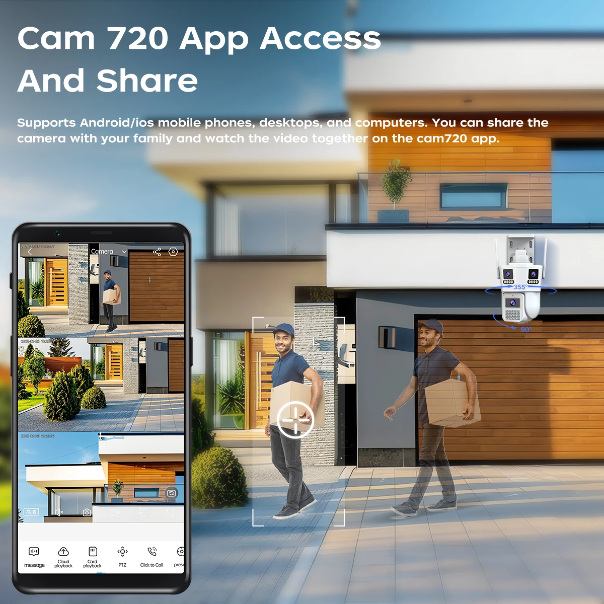 JOOAN 12MP Three Lens IP Camera PTZ Outdoor Three Screen night vision 5g WiFi Security Camera Auto Tracking Cctv camera