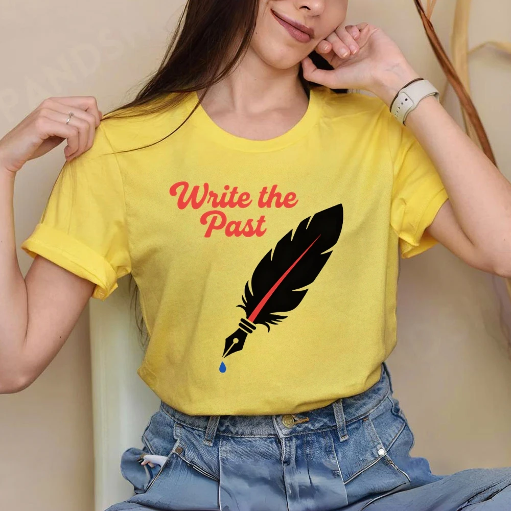 

Y2K Women‘s Clothes Cotton Casual T-Shirt Crew Neck Graphic Tees Street Wear Colorful Cute Cartoon Quill pen Write The Past