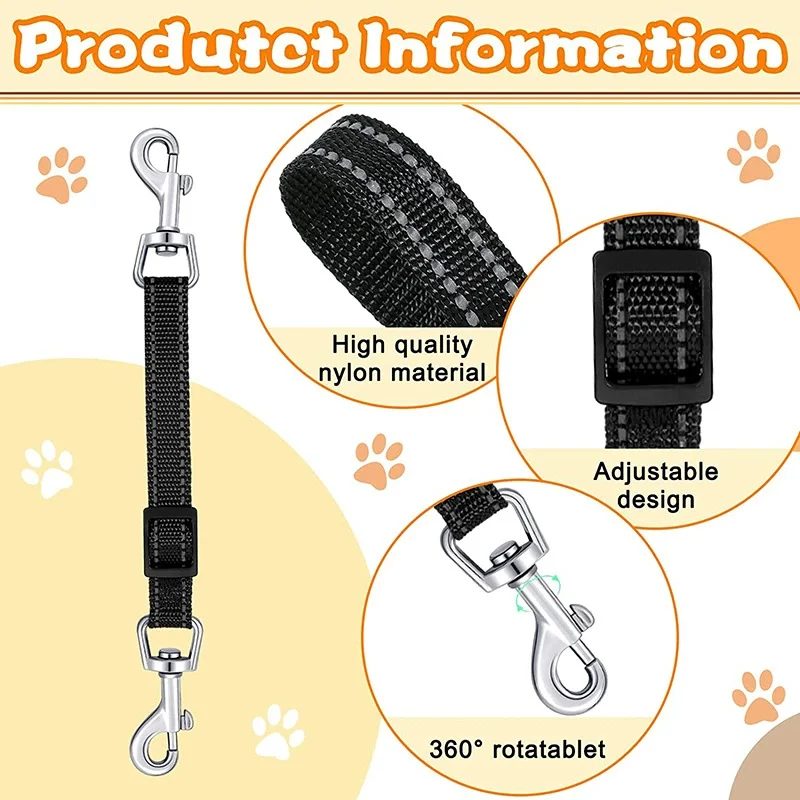 Verstellbare Doppelhaken-Reflektor-Hundeleinenverlängerung, Anti-Flucht-Hundegeschirr, verlängertes Seil, Nylon-Haustier-Autositzgurt-Verlängerung – Detail 3