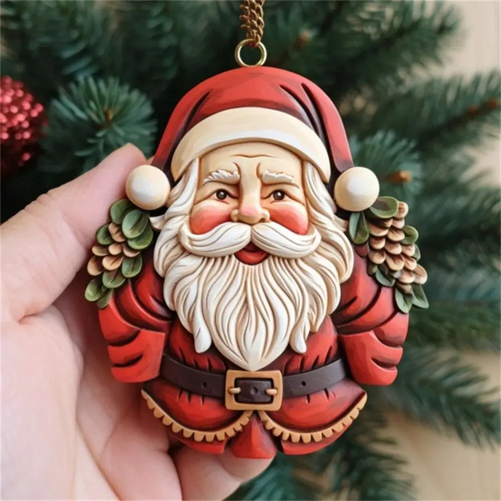 Cartoon Santa Claus Hanging Ornament, Acrylic Christmas Tree Pendant, Acrylic Car Keychain, Colorful 2D