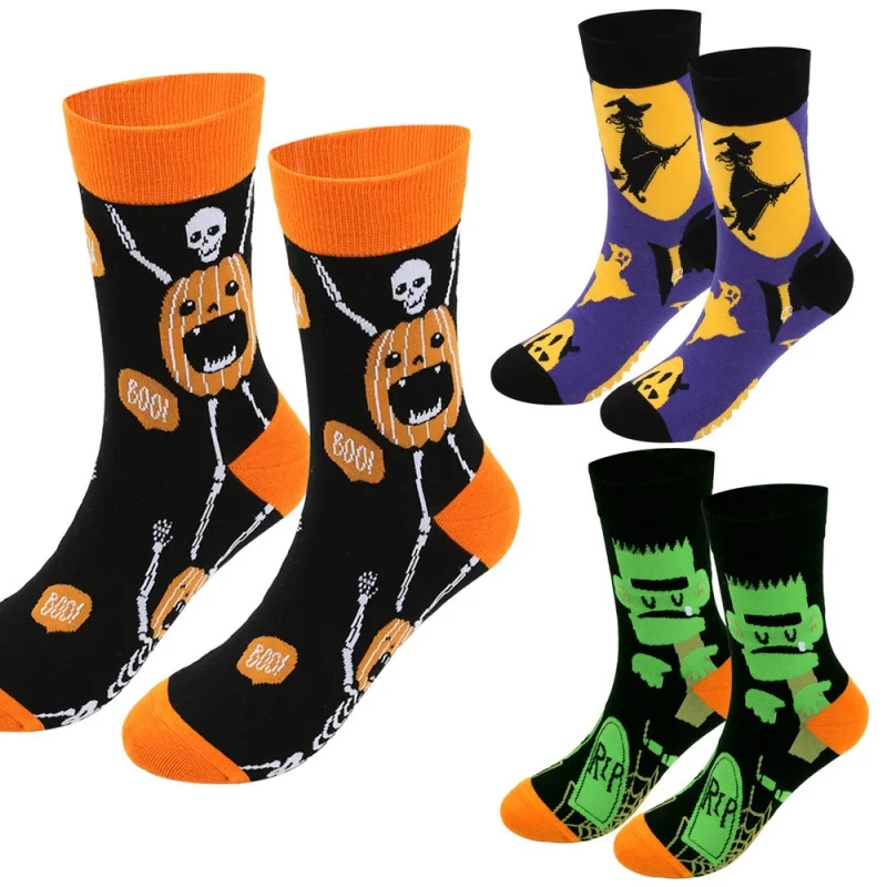 2025 New Halloween Men's Socks for Autumn and Winter Large Sized Funny Pumpkin Mid-calf Long Socks