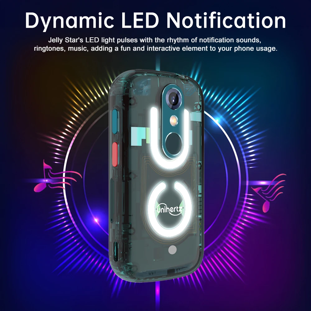 Unihertz-Smartphone Jelly Star, 4G, Android 13, 3 pouces, mini écran, 8 Go, 256 Go, appareil photo 48MP, Helio G99, coque arrière transparente, lumière LED