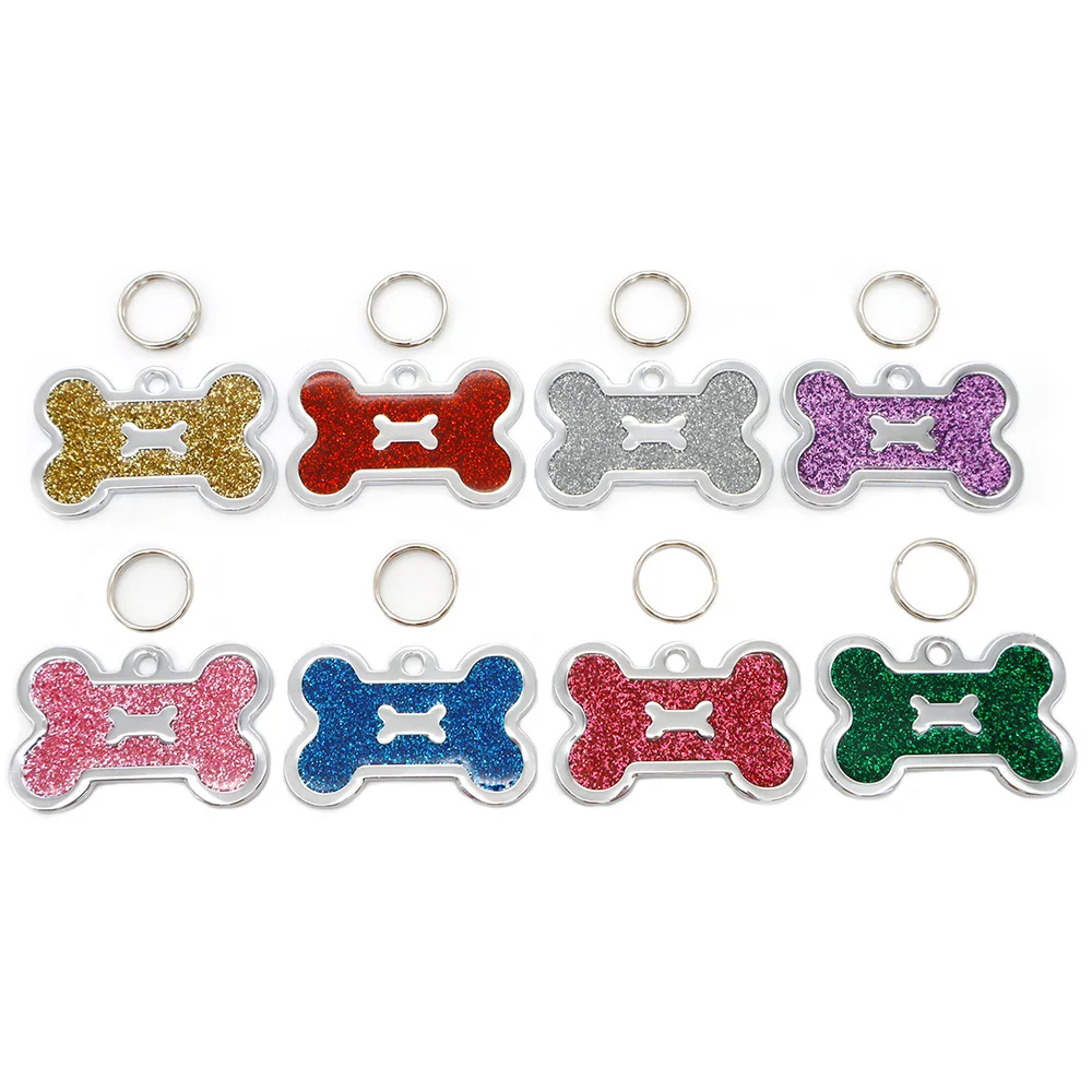 20PCS Shiny Bone Shape Custom Lettering Information Card Keychain Necklace Collar Accessories Cat And Dog Small Gift