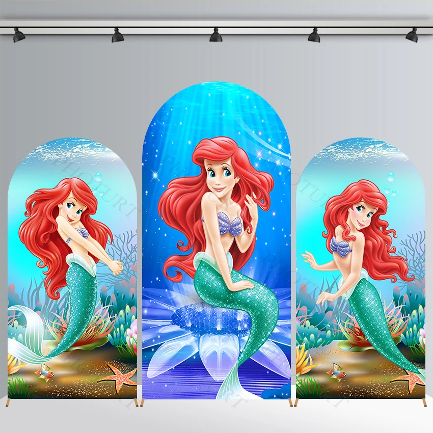 Arch Disney Little Mermaid Ariel Background Girl Birthday Party Backdrop Double Side Polyester Arch Banner Photography Props