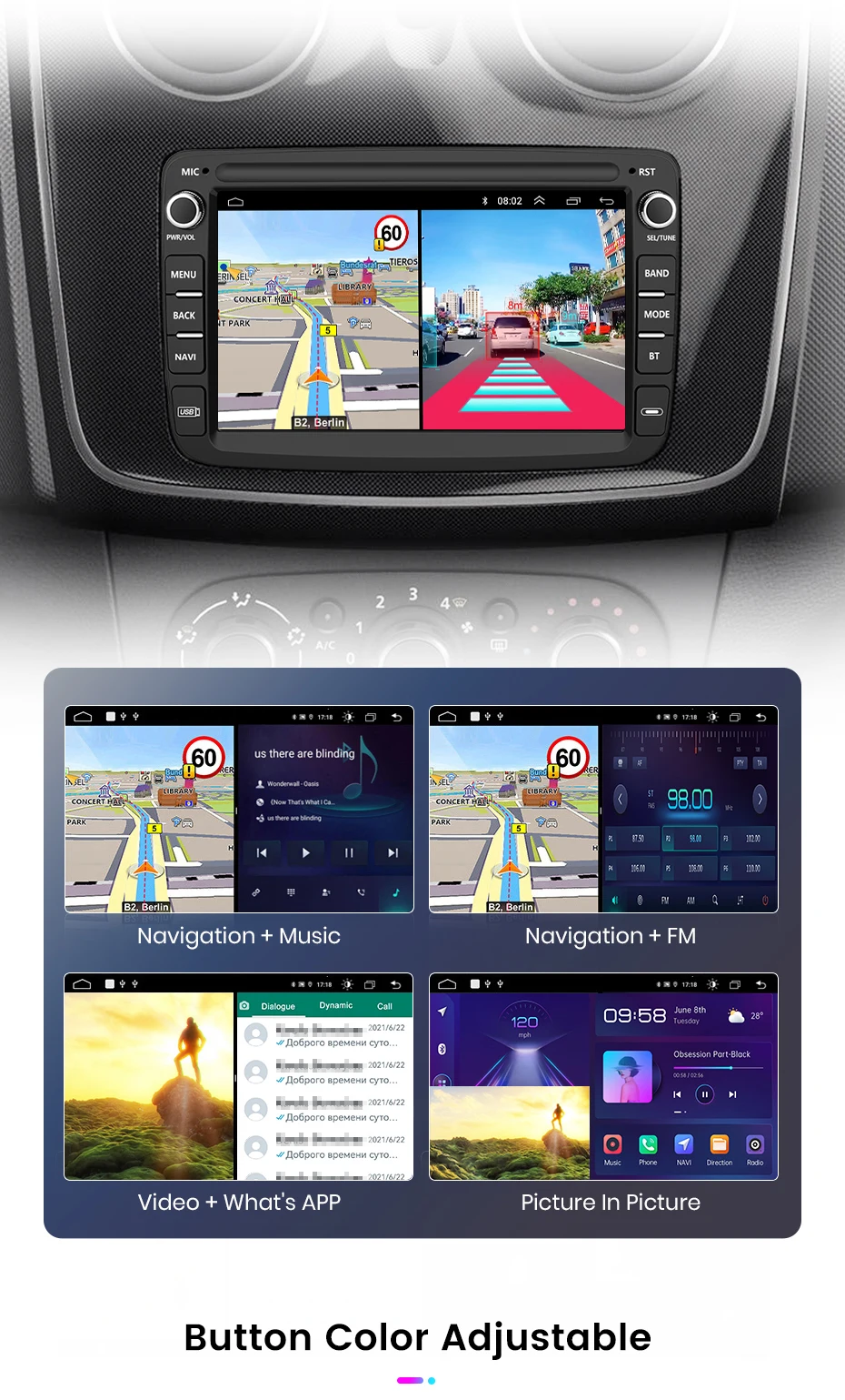 Junsun 7" Wireless Carplay Android Auto Autoradio für Renault Dacia Duster Sandero Dokker Logan Captur GPS RDS Multimedia Player – Detail 23