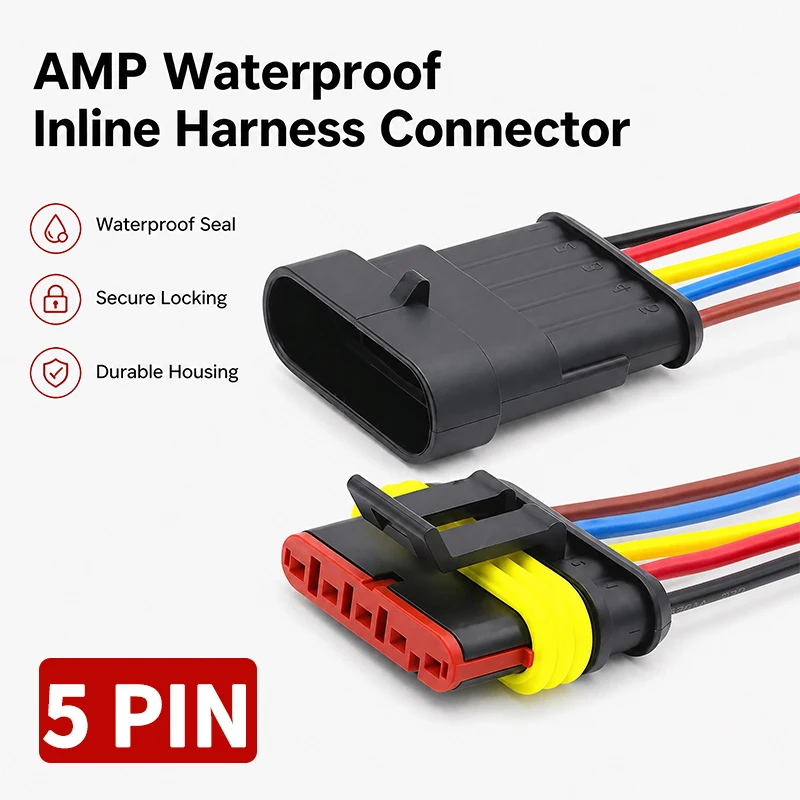

5Pin Waterproof AMP Auto Connector 18AWG Male Female with Wire Quick Disconnect for Truck DJ7051-1.5-11/21 OEM 282089-1/282107-1