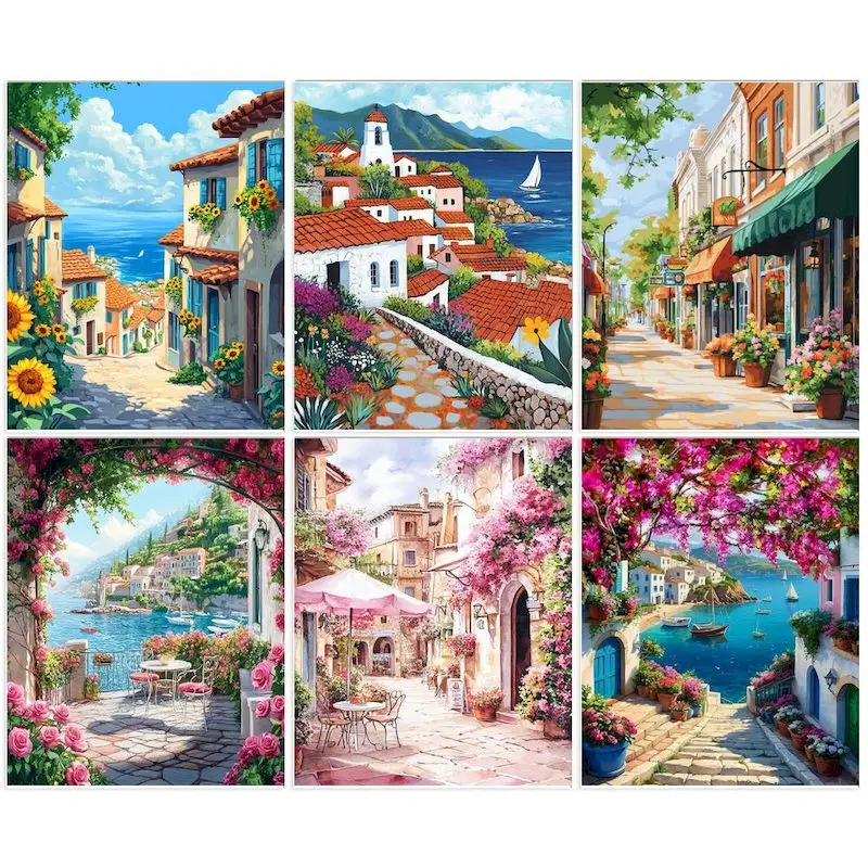 

GATYZTORY DIY Painting By Numbers Kits Town Landscape Zero Basis Handpainted Crafts Drawing By Numbers Ideal Gift Home Decor