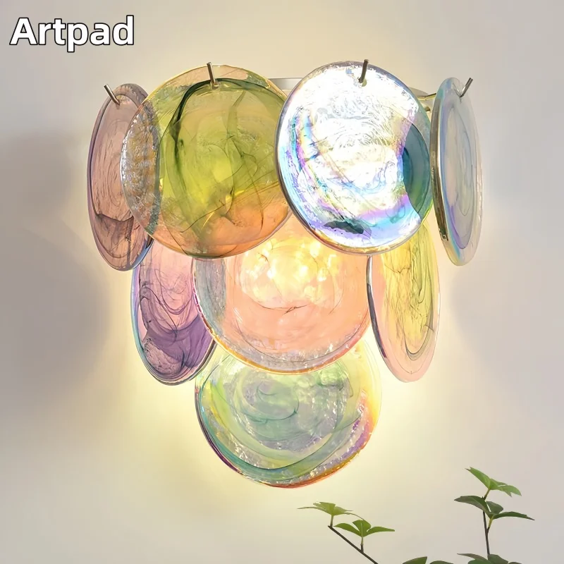 

French Murano Glass Wall Light Dopamine Colorful Wall Lamp for Living Room Villa Balcony Corridor Bedroom Bedside Sconces