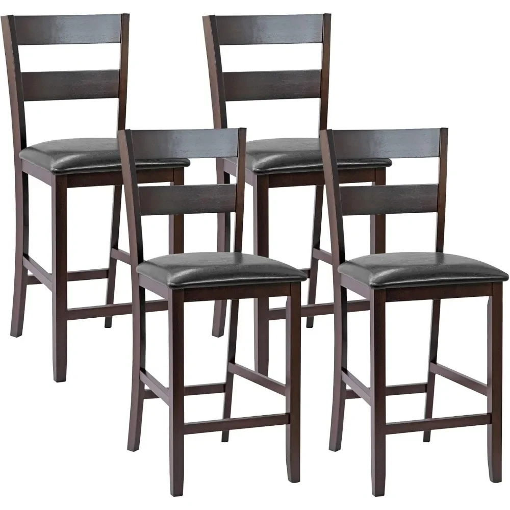 Bar Stools, Kitchen Dining Pub Chairs with Soft Padded Seat, PU Leather Cover & Rubber Wood Legs