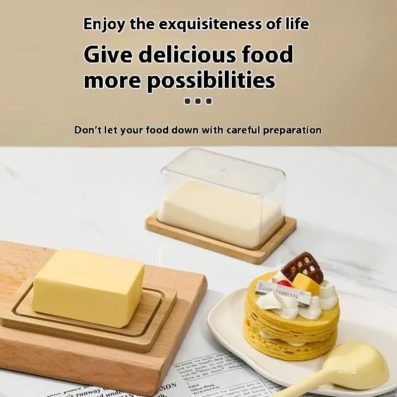 Countertop Bamboo Butter Dish Plate With Transparent Acrylic Lid Butter Tableware Kitchen Storage Butter Container Box