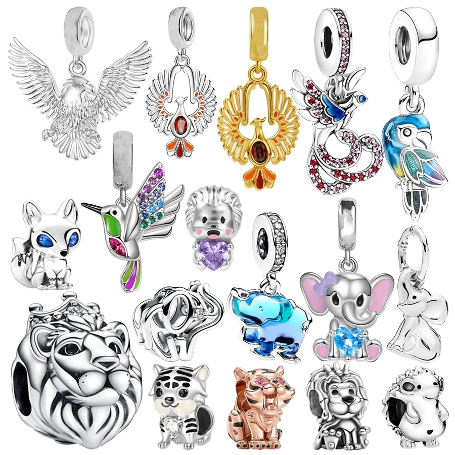 

Hot DIY Fashion Fox Hedgehog Elephant Lion Tiger Phoenix Dangle Charm Bead Fit Original Pandora 925 Silver Bracelet Jewelry Gift