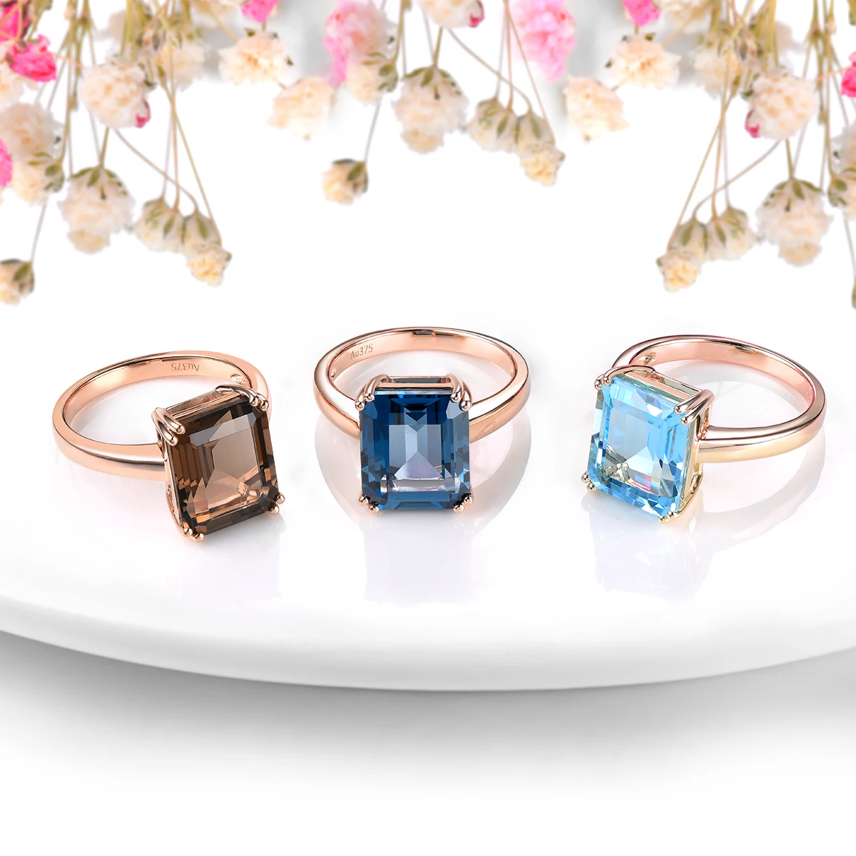 Lohaspie Natural London Blue Topaz Real 9K Rose Gold Ring 6.9 Carats Genuine Gemstone Classic Style Fine Jewelrys Women Gifts