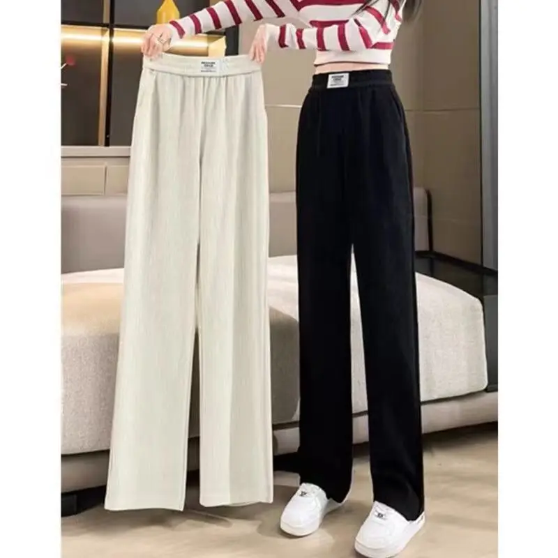 

White Schneier Fat MM Wide Leg For Women In Summer, Thin Style, High Waist, Slim Look, Sagging Feel, Casual Straight Pants