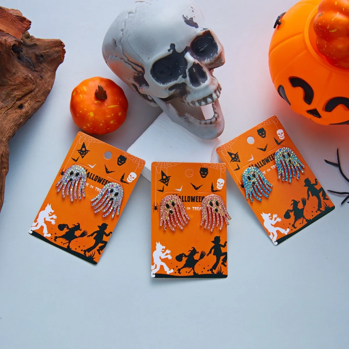 Niedliche Cartoon-Geister-Ohrstecker mit Strass und Quasten für Damen, Punk-Geister-Ohrringe, Halloween-Karneval-Party-Schmuck – Detail 21