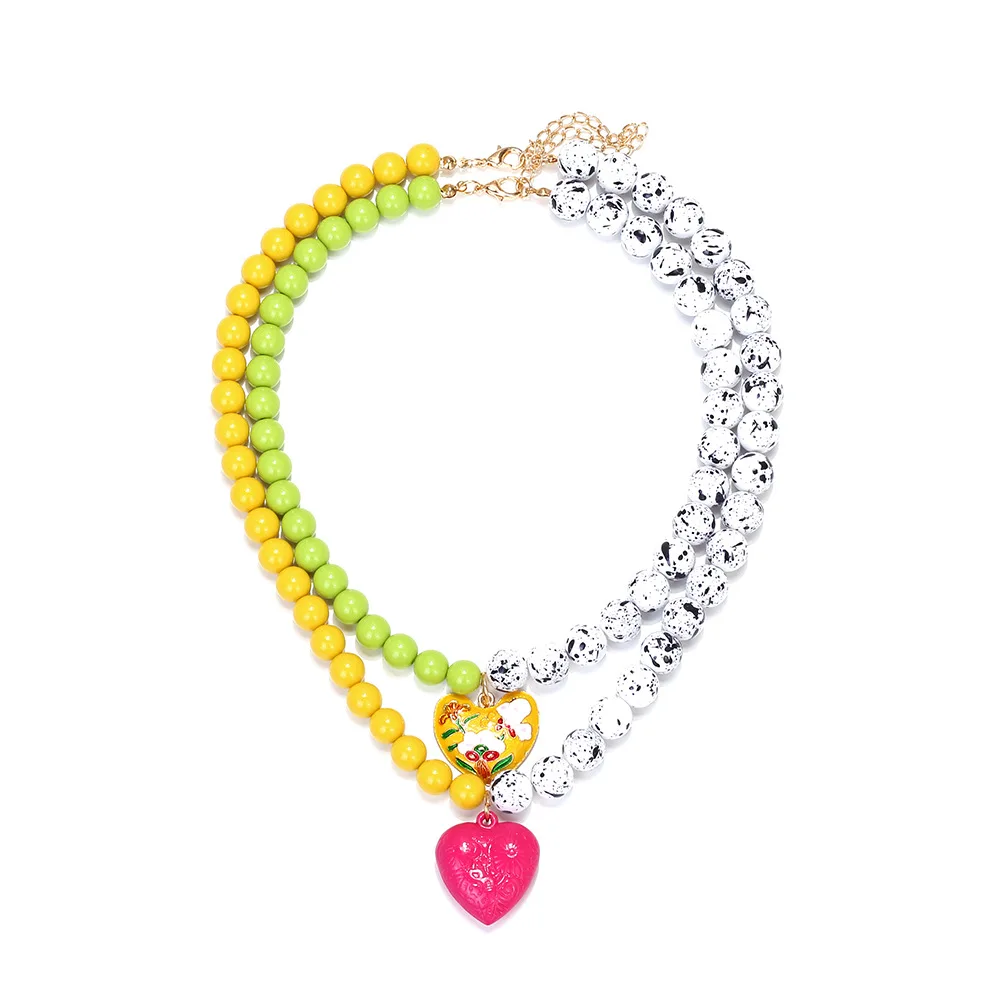 

ZAA 2025 Trend Women Necklaces Colorful Flower Print Enameled Heart Pendant Choker Jewelry Elegant Holiday Party Accessories