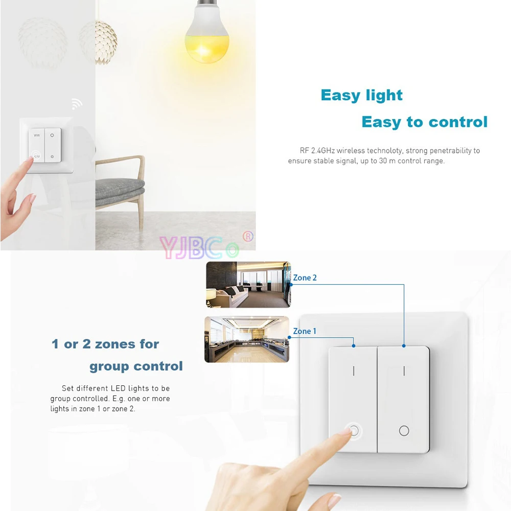 Wechselstrom 110V-220V 2,4g Dimmen Fernbedienung HF-Wechselstrom schalter Relais ausgangs regler 2/Zonen Ein-Aus-Dimmer Wand anschluss kasten