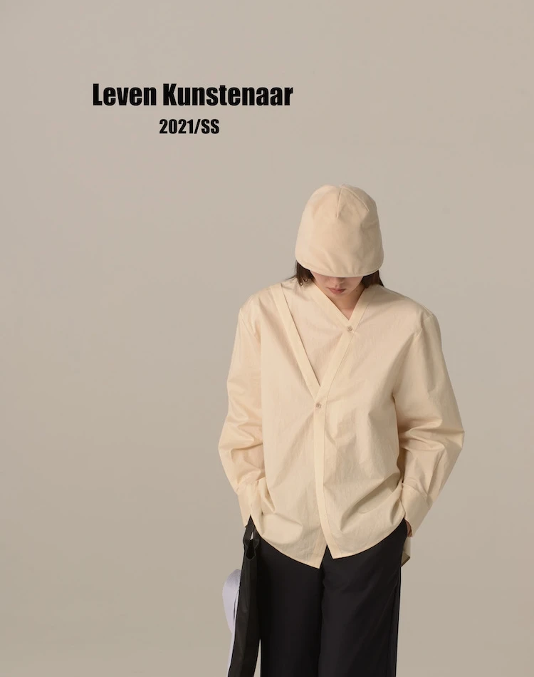 

LevenK Vielenaar Original Design Асимметричный коврик irt Sle Cotton Long Sve V-Ne Pure Color Button Plaet