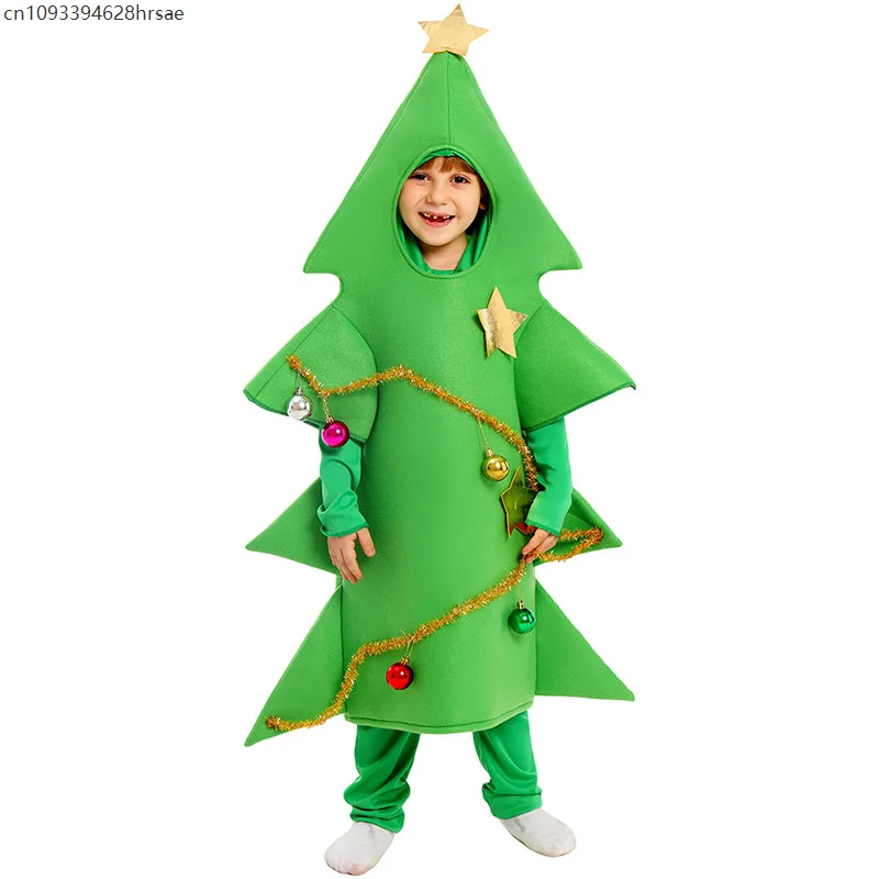 زي شجرة عيد الميلاد للأطفال، ملابس مضحكة للجنسين، فستان شجرة خضراء لعيد الميلاد، أداء حفلات رأس السنة الجديدة