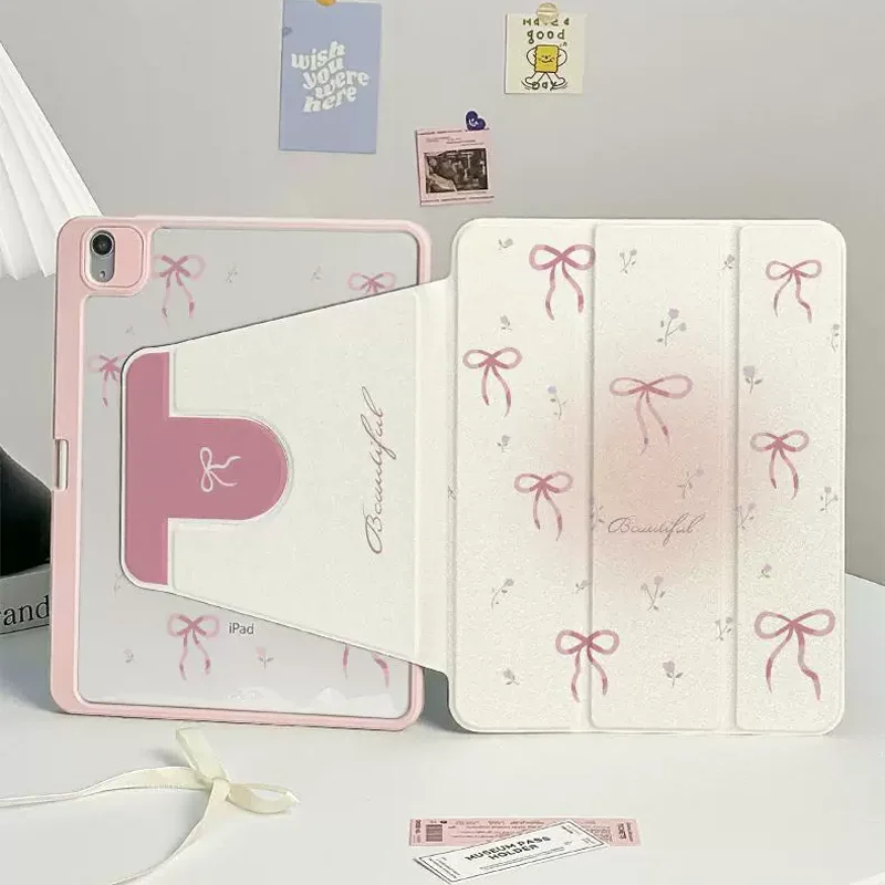 Kawaii Pink Bow Sweet Girl Creative Niche Tablet Case For iPad Pro 13 11th A16 12.9