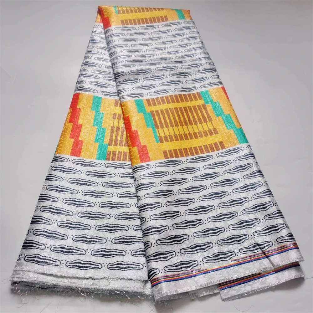 African Prints Jacquard Brocade Fabric Kente Wax Design French Mesh Lace For Women Dress Nigerian Fabrics 5 Yards/Lot