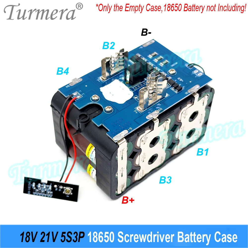 Turmera 18V 21V Screwdriver Battery Case 5S3P 15X 18650 Holder 5S 50A Max.100ABMS Weld Nickel for Replace 20V Electric Drill Use