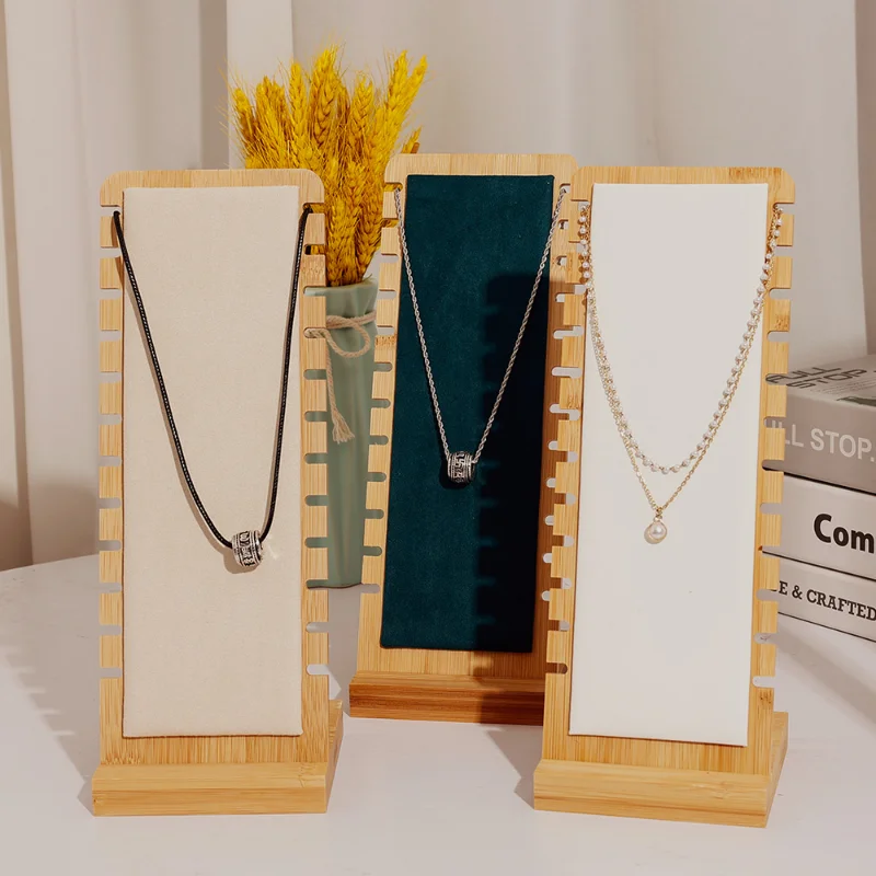 Solid Bamboo Wood Jewelry Display Stand Necklace Showcase Holder for Necklaces Long Chain Wooden Multiple Handing Organizer