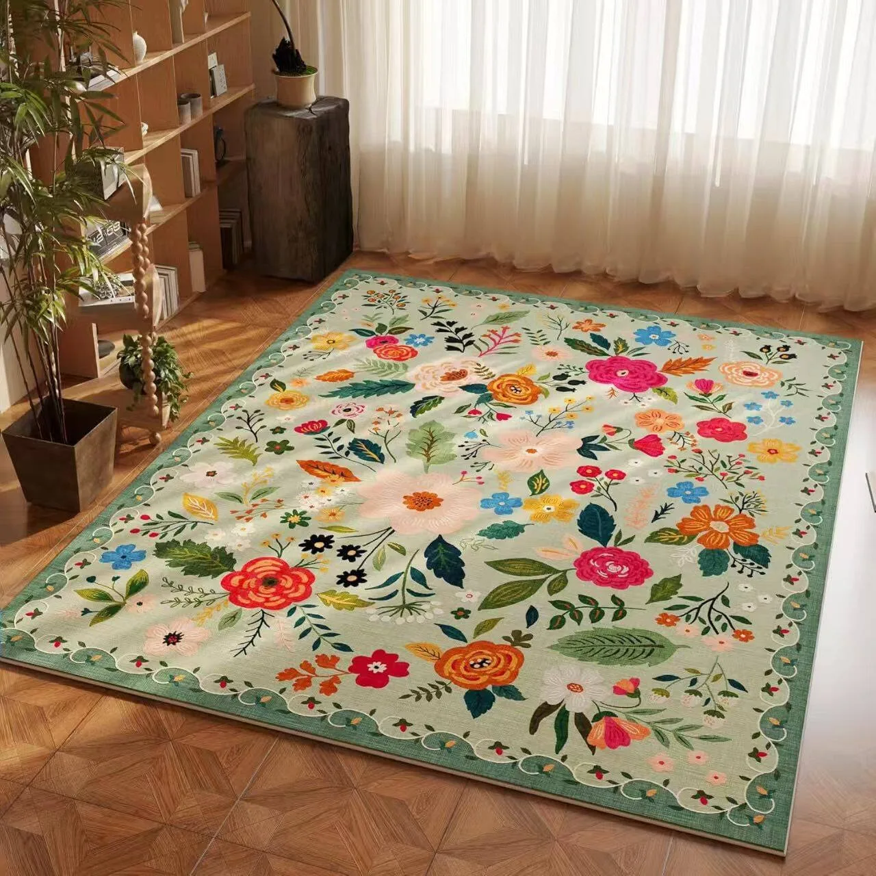 Carpet for Living Room Soft Fluffy Foot Mat Retro Pink Bohemian Floral Rug Bedroom Bedside Rugs Large Size Home Decor Alfombra
