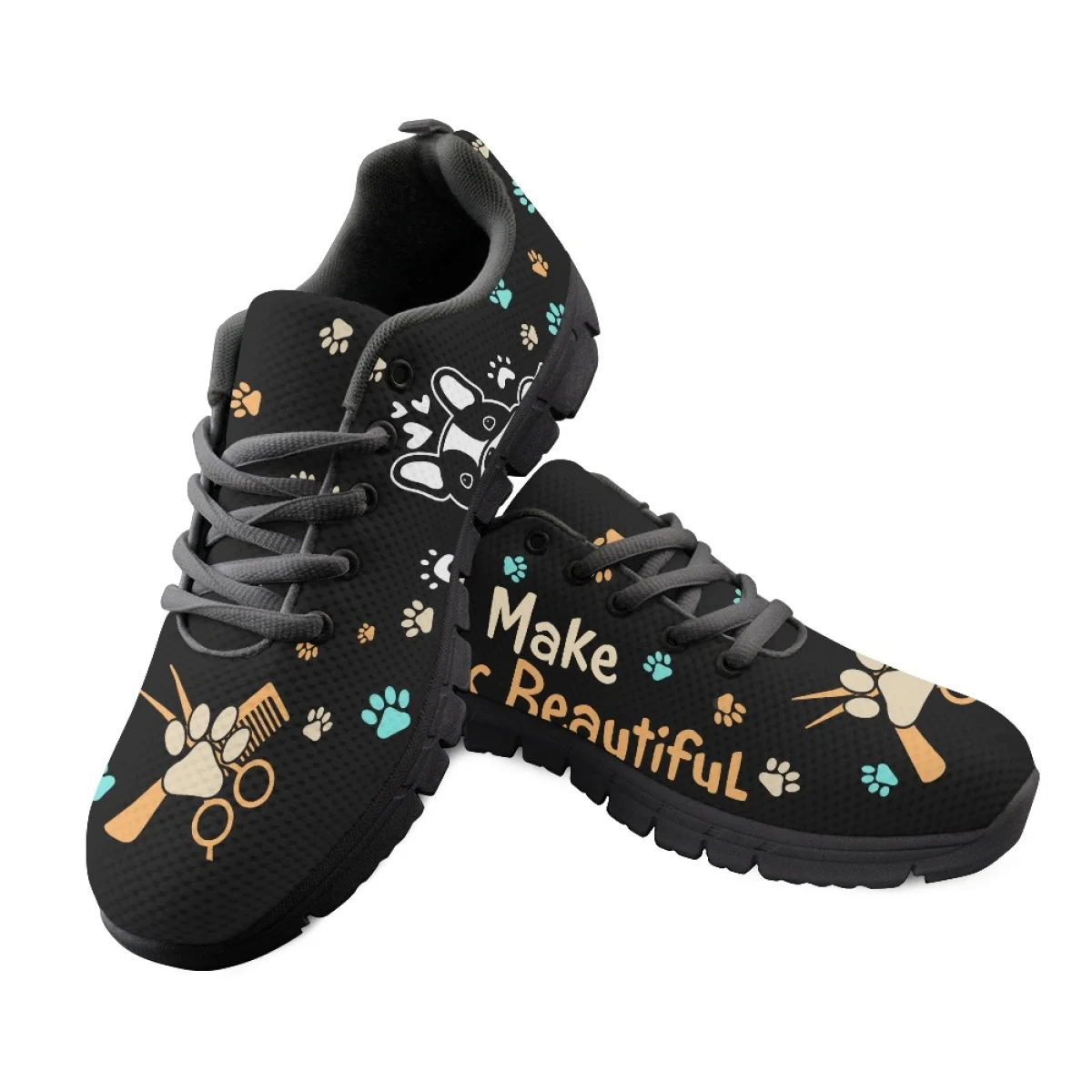 INSTANTARTS Fashion Bull Terrier Design Wear-Resistant Casual Sneakers Lightweight Flats Pet Barber Print Sport Shoes Chaussure