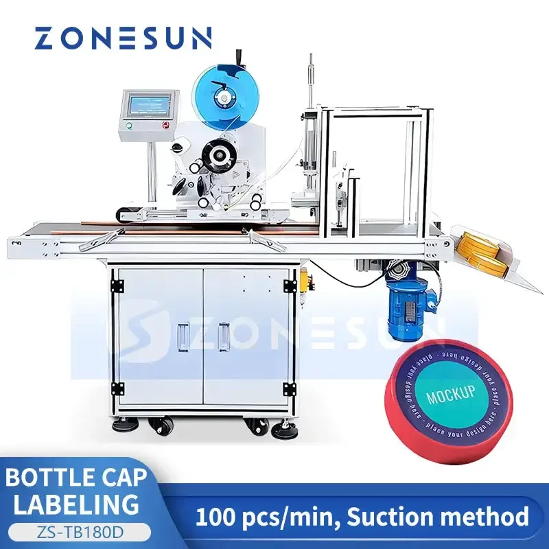 ZONESUN ZS-TB180D Automatic Top Bottle Cap Labeling Machine Flat Surface Sticker Labeler