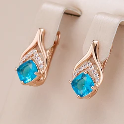 Kinel Delicate 585 Rose Gold Color Drop Earrings for Women Luxury Square Blue Natural Zircon Accessories Best Gift Daily Jewelry