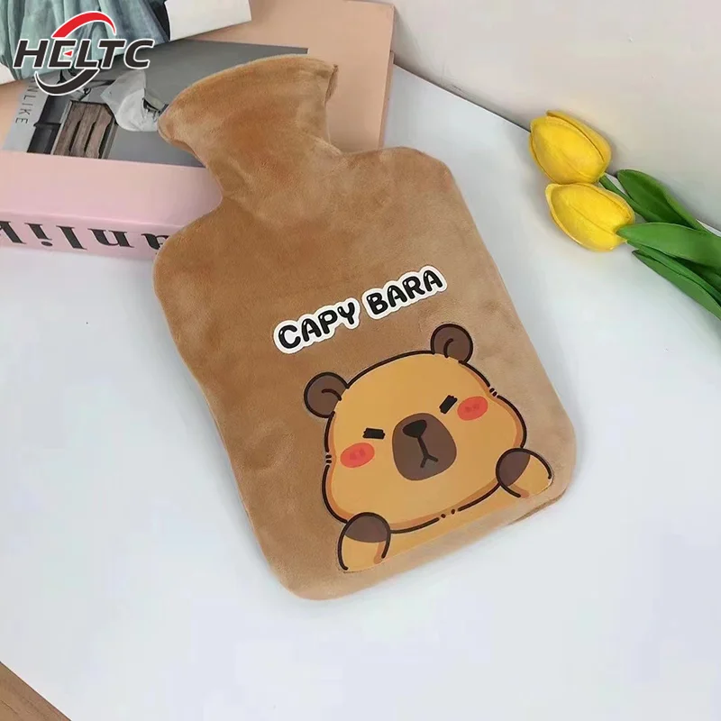 300ml Hot Water Bottle Cute Cartoon Capybara Plush Cover Washable Multipurpose Hand Warmer Washable Removable Hot Water Bag