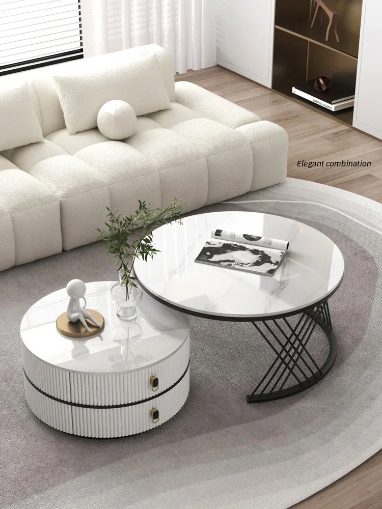 

Coffee Table Living Room Home Light Luxury Stone Plate round Simple Nordic Coffee Table Table Assembly