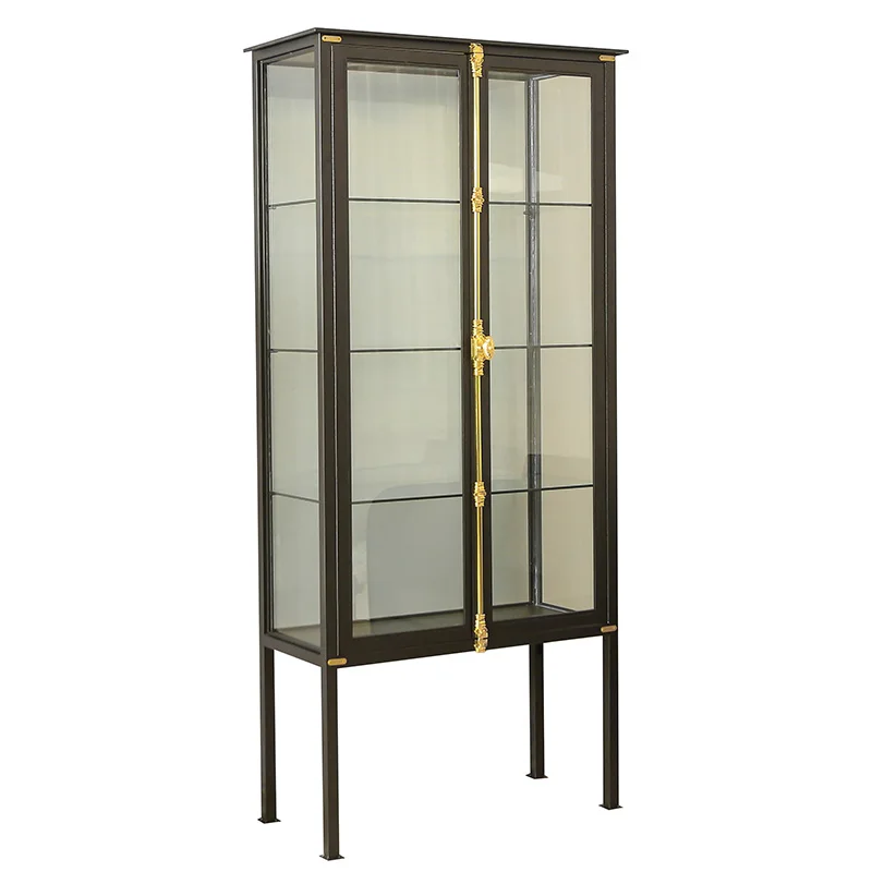

Nordic transparent glass display cabinet with lamp locker wrought iron wine cabinet display cabinet customization