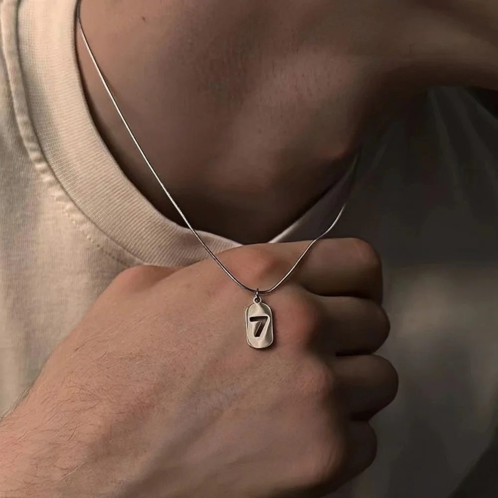 Simple Stainless Steel Necklace For Men Retro Digital Steel Color Pendant Necklace Fashion Women Jewelry Trendy Accessories