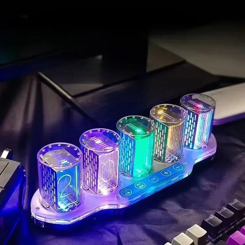 

LED Glow Tube Table Clock Two-sided Luxury Creative Modern Cyberpunk Desk Clocks Computer Desktop Clocks Display Furniture