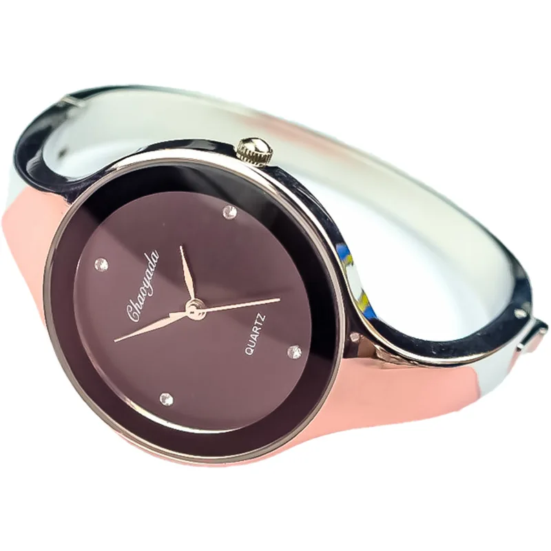 Fashion Casual Round Lady Women Bracelet Girls Watches Gold Watch Stainless Steel Quartz Wrist Watch Women Cuff Watch Simple