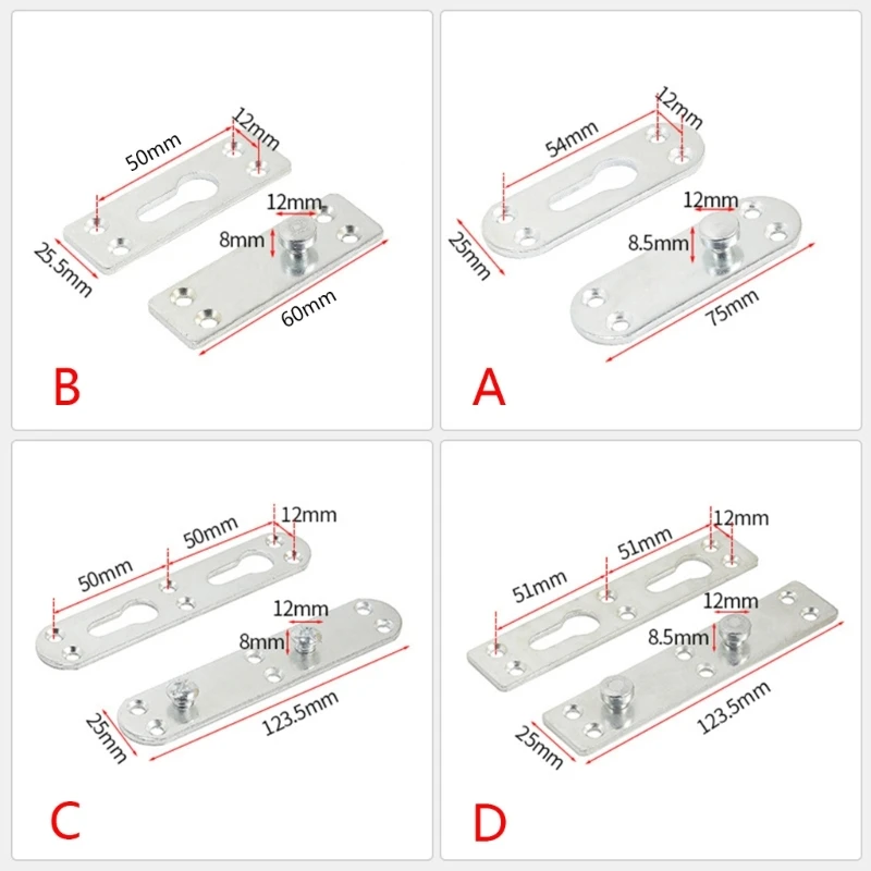 4 Pair Zinc-Plated Bed Connection Fasteners Simple to Install Bed Rail Joiners Round/Square Suitable for Bed Frames