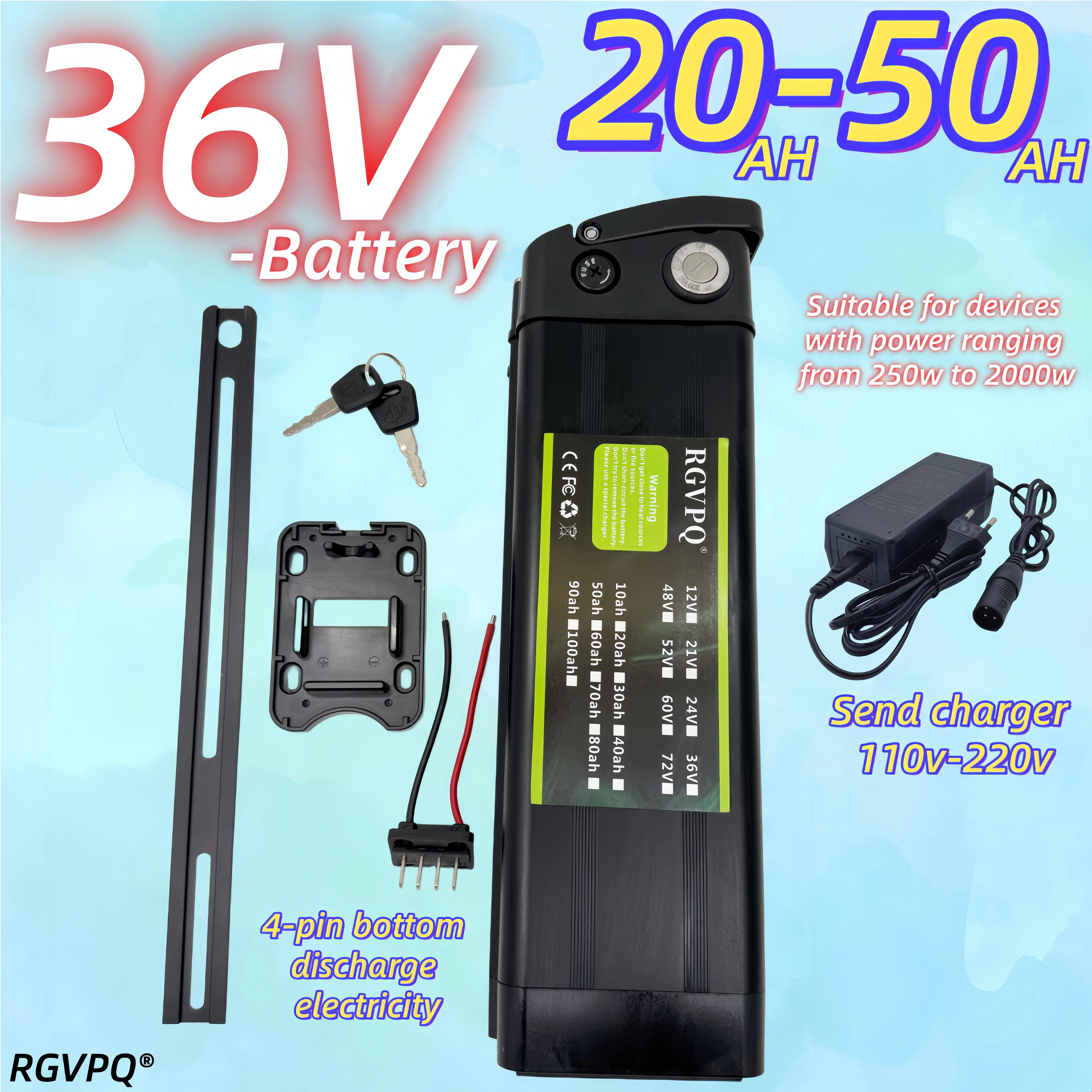 

Air transportation, 36V black silver fish lithium battery 20AH-50AH, used for folding electric bicycles+chargers