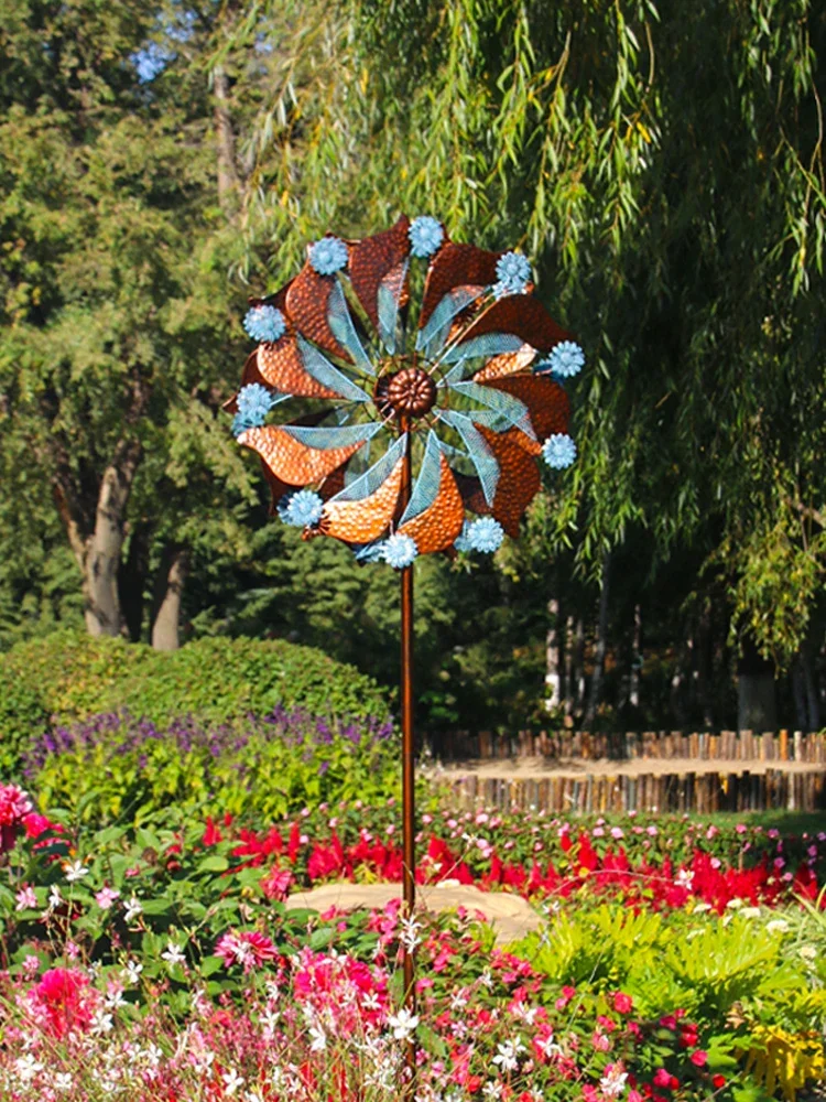 

213cm Garden Courtyard Decoration Iron Art Windmill Outdoor Decoration Rotating Kindergarten Balcony Layout Floor Model Crafts